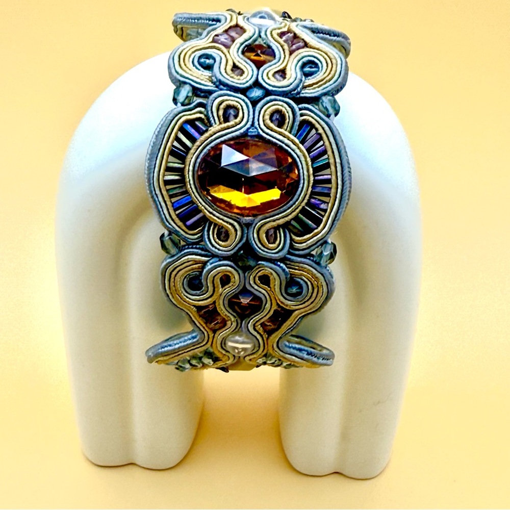 Elegant Handmade Soutache Bracelet in Gold Silver